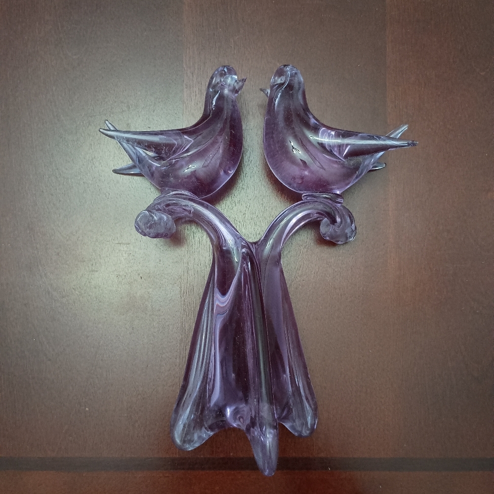 Gorgeous Purple Blown Glass Love Birds Statue Figurine Decoration - Picture 3 of 14